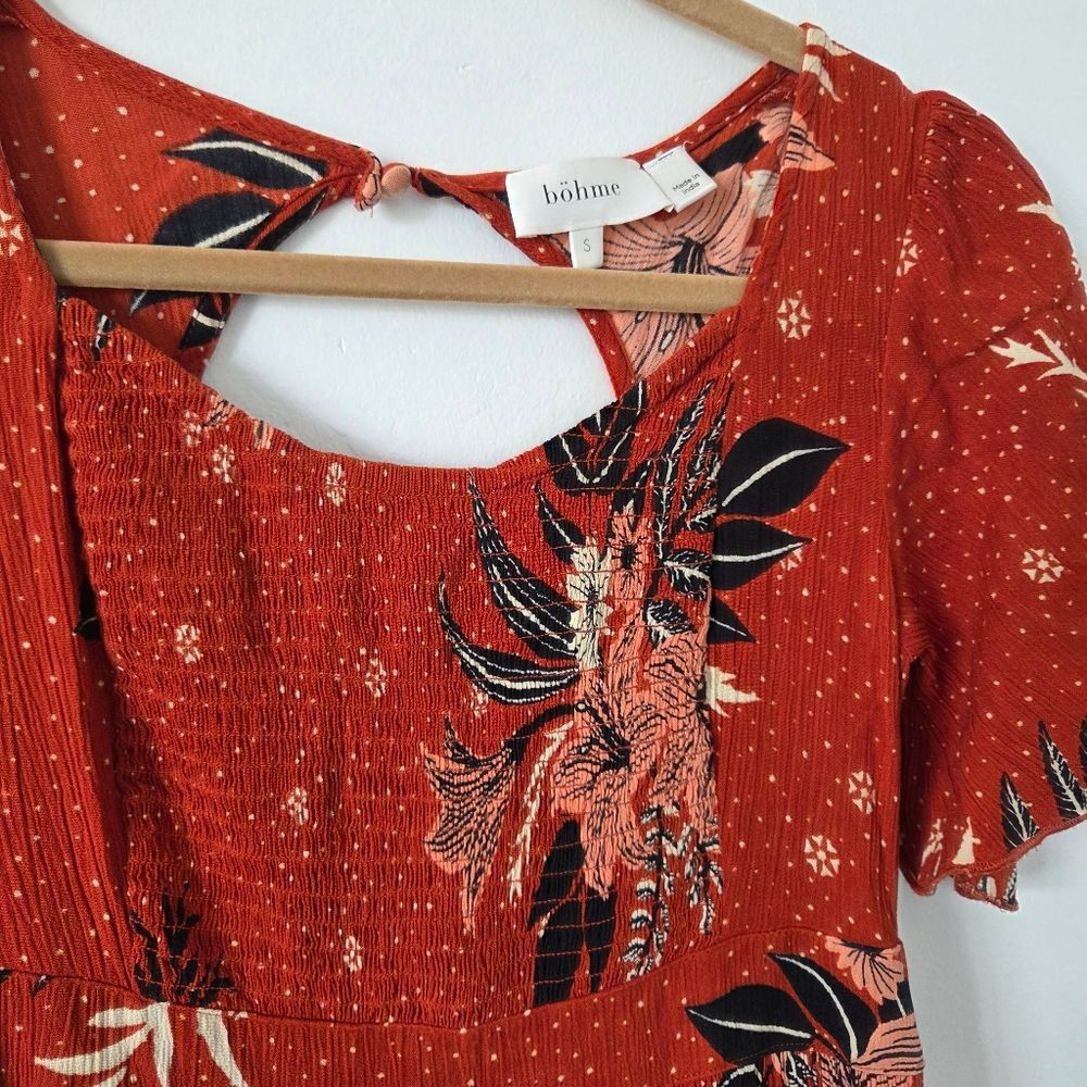 Böhme Jade Maxi Dress Orange Floral Bohemian Gypsy Southwestern Vacation Small - Picture 4 of 11